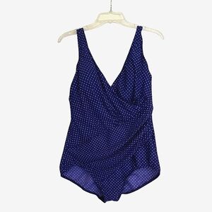 Miraclesuit one piece swimsuit purple with white polka dots